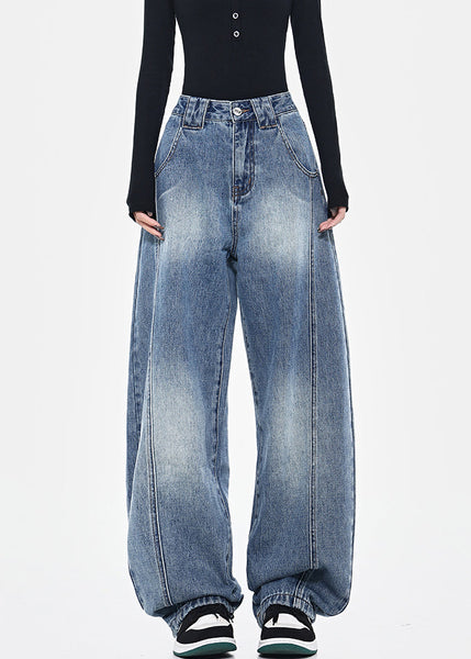 Fashion Blue Pockets Patchwork High Waist Denim Pants Spring TN036 ABC