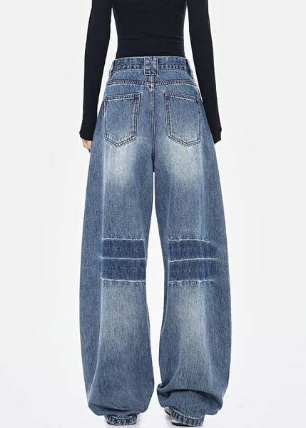 Fashion Blue Pockets Patchwork High Waist Denim Pants Spring TN036 ABC