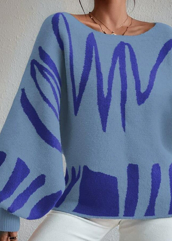 Fashion Blue Slash Neck Knit Sweaters Lantern Sleeve QY017 BB-ZS-WM-NTP241002