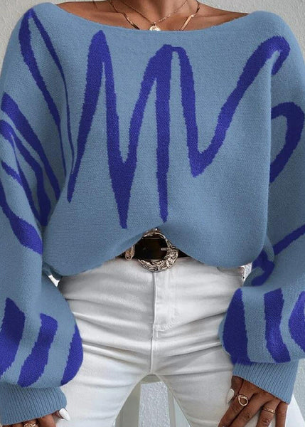 Fashion Blue Slash Neck Knit Sweaters Lantern Sleeve QY017 BB-ZS-WM-NTP241002