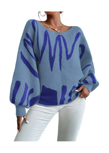 Fashion Blue Slash Neck Knit Sweaters Lantern Sleeve QY017 BB-ZS-WM-NTP241002