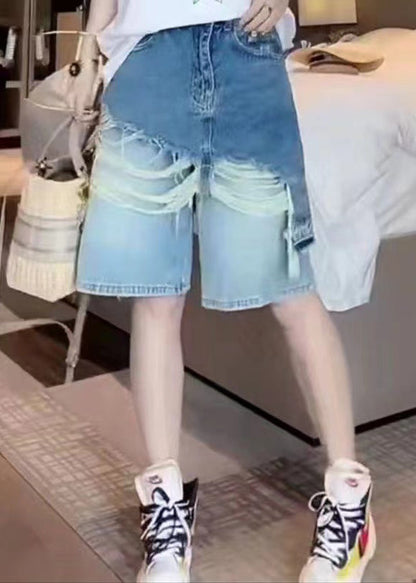 Fashion Blue Tasseled Patchwork False Two Pieces Denim Shorts Summer BV007 MZF-SPTS240702