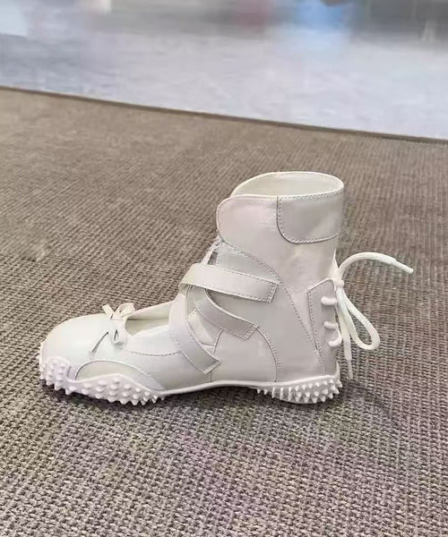 Nude Up Fashion Lace Bow Leather Shoes Faux Splicing Flats FashionChic