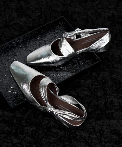 Chunky Sandals Bow Silver Fashion Splicing Sheepskin FashionChic