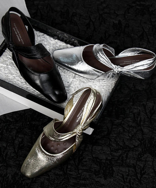 Chunky Sandals Bow Silver Fashion Splicing Sheepskin FashionChic