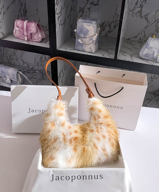Fashion Fuzzy Handbag Brown Fur Fluffy Versatile Satchel FashionChic