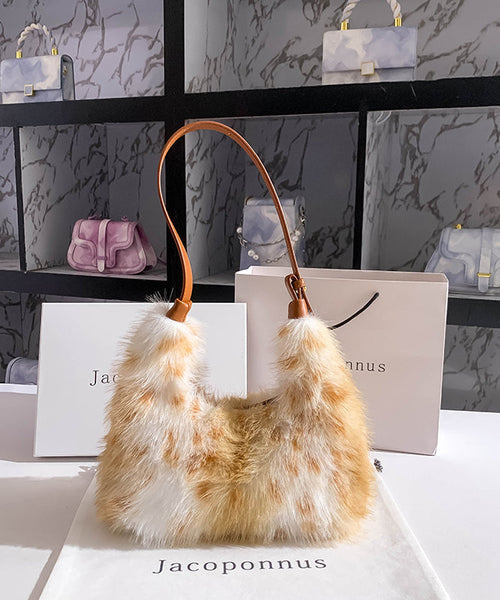 Fashion Fuzzy Handbag Brown Fur Fluffy Versatile Satchel FashionChic