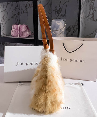 Fashion Fuzzy Handbag Brown Fur Fluffy Versatile Satchel FashionChic