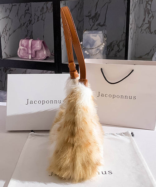 Fashion Fuzzy Handbag Brown Fur Fluffy Versatile Satchel FashionChic