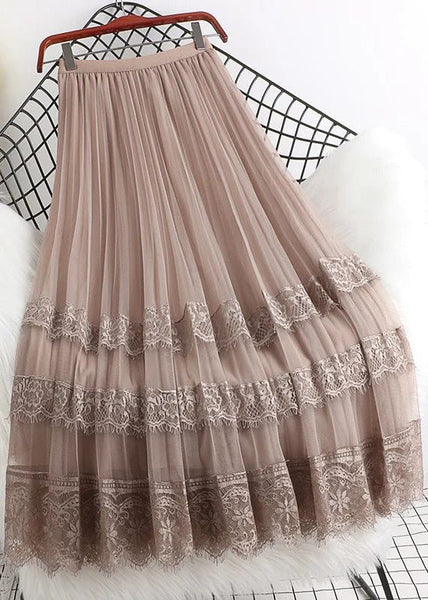 Maxi Lace Tulle Brown Woman Fashion High Skirts Mesh Waist FashionChic
