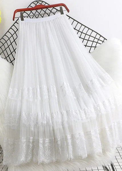 Maxi Lace Tulle Brown Woman Fashion High Skirts Mesh Waist FashionChic