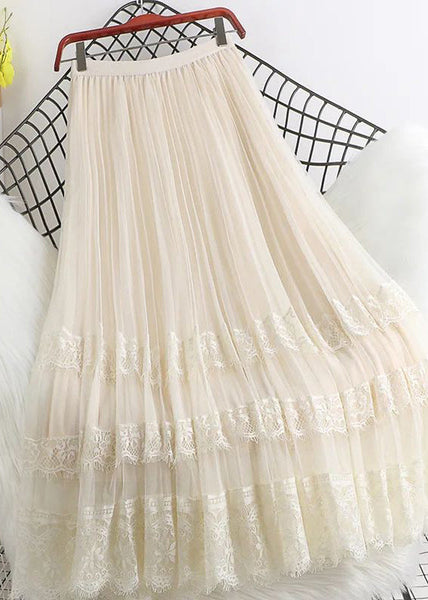 Maxi Lace Tulle Brown Woman Fashion High Skirts Mesh Waist FashionChic