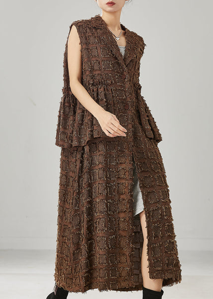 Fashion Brown Ruffled Cotton Long Vests Spring YU1003 Ada Fashion