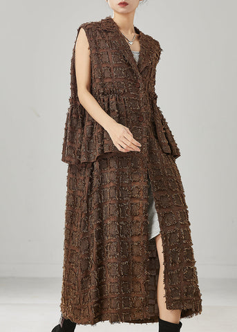 Fashion Brown Ruffled Cotton Long Vests Spring YU1003 Ada Fashion