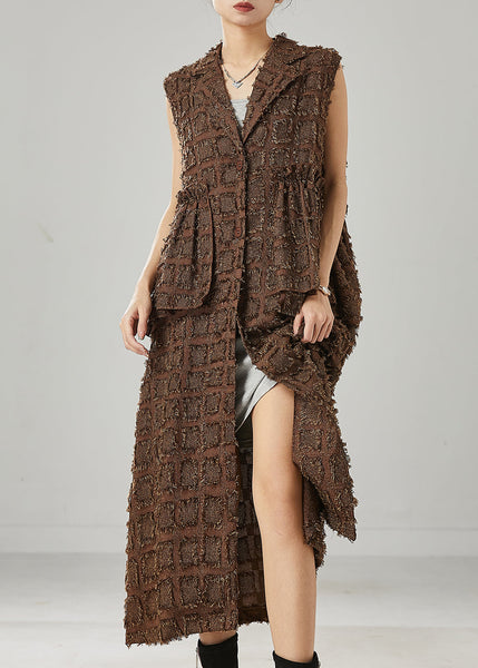 Fashion Brown Ruffled Cotton Long Vests Spring YU1003 Ada Fashion