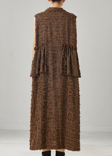 Fashion Brown Ruffled Cotton Long Vests Spring YU1003 Ada Fashion