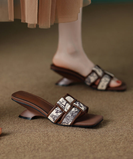 Fashion Splicing Slide Brown Wedge Toe Peep Sandals FashionChic