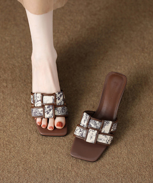 Fashion Splicing Slide Brown Wedge Toe Peep Sandals FashionChic