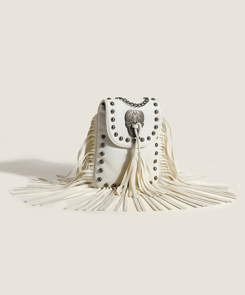 Fashion Brown Tasseled Rivet Faux Leather Messenger Bag QF007 Bag-BGS241017