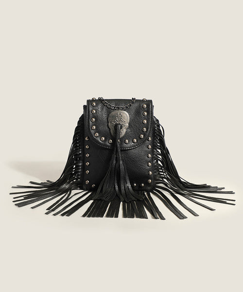 Fashion Brown Tasseled Rivet Faux Leather Messenger Bag QF007 Bag-BGS241017