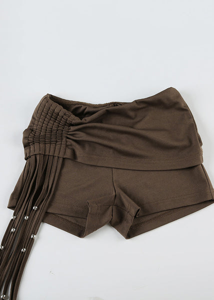 Summer Tassel Fashion Hot Pants Wrinkled Brown FashionChic