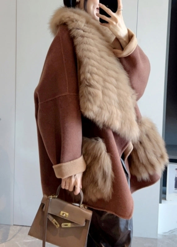 Fashion Camel Fur Collar Patchwork Long Woolen Coats Winter WN003 ABC