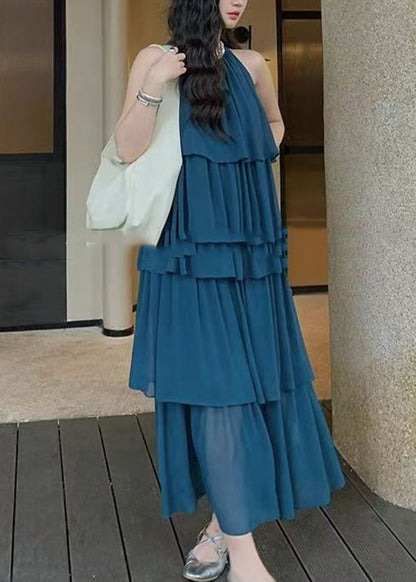 Fashion Coffee O Neck Layered Wrinkled Patchwork Chiffon Dresses Sleeveless XX020 SH-LF-SDL240611