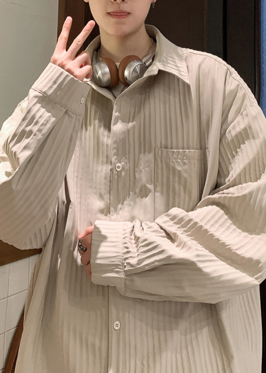 Fashion Coffee Peter Pan Collar Cotton Mens Shirts Fall RO054 ABC