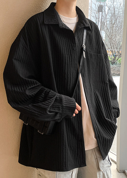 Fashion Coffee Peter Pan Collar Cotton Mens Shirts Fall RO054 ABC