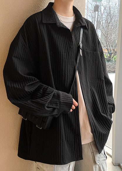 Fashion Coffee Peter Pan Collar Cotton Mens Shirts Fall RO054 ABC