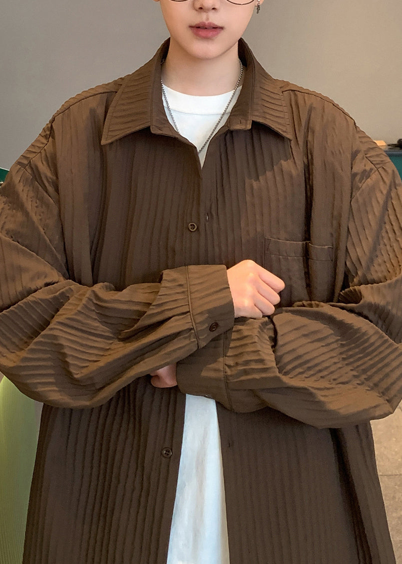 Fashion Coffee Peter Pan Collar Cotton Mens Shirts Fall RO054 ABC