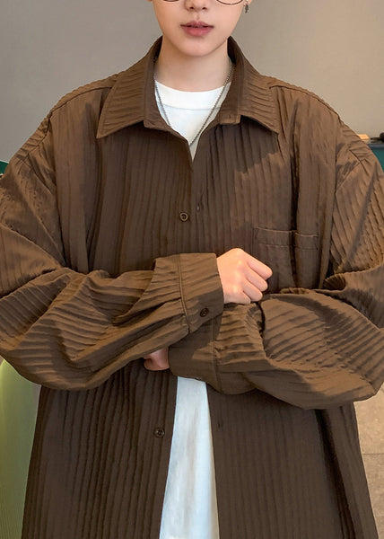 Fashion Coffee Peter Pan Collar Cotton Mens Shirts Fall RO054 ABC