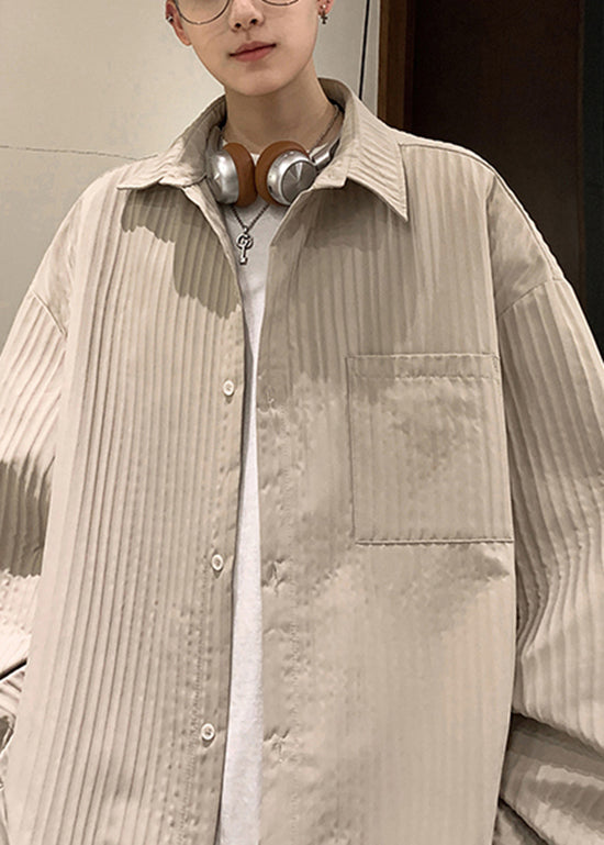 Fashion Coffee Peter Pan Collar Cotton Mens Shirts Fall RO054 ABC