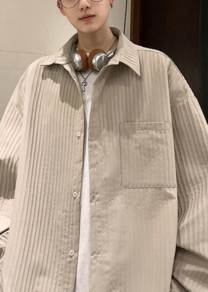 Fashion Coffee Peter Pan Collar Cotton Mens Shirts Fall RO054 ABC