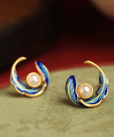 Earrings Copper Feather Hoop Pearl Alloy Fashion Colorblock FashionChic