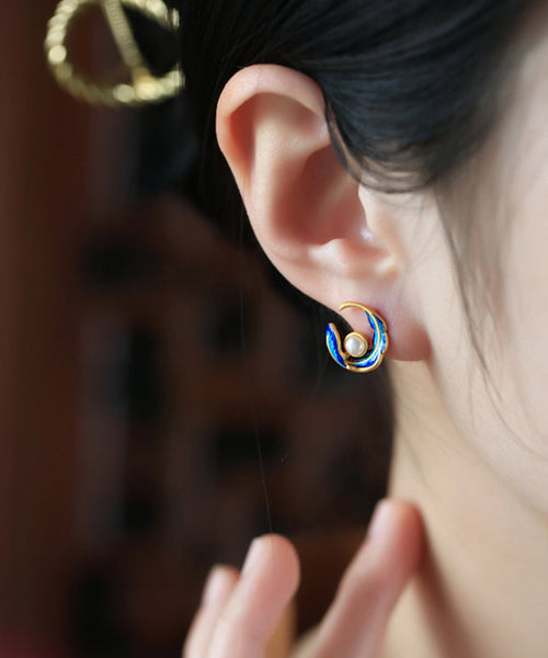 Earrings Copper Feather Hoop Pearl Alloy Fashion Colorblock FashionChic