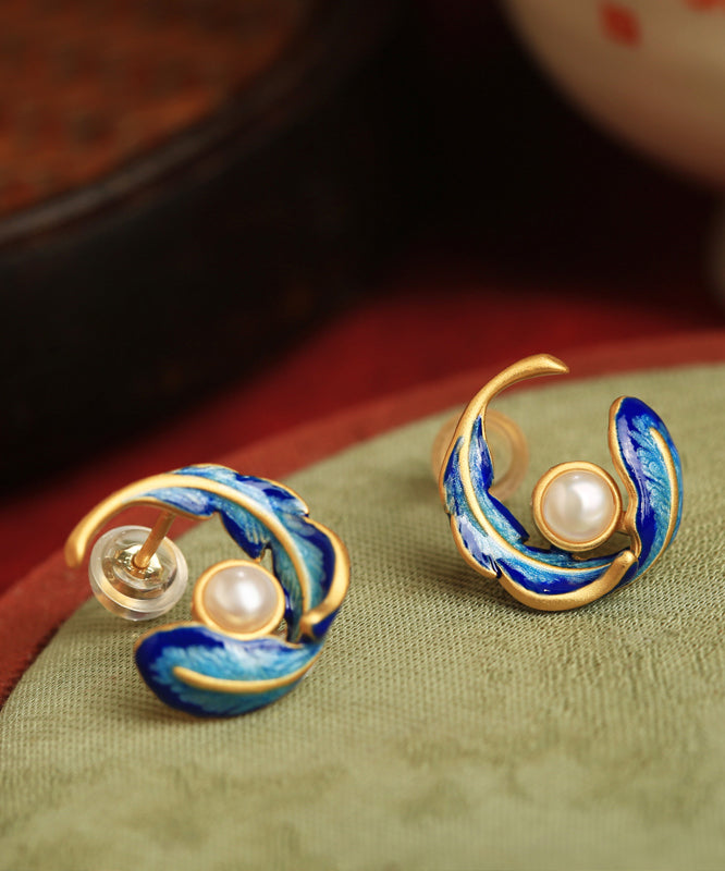 Earrings Copper Feather Hoop Pearl Alloy Fashion Colorblock FashionChic