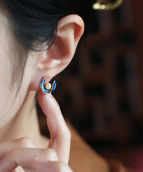 Earrings Copper Feather Hoop Pearl Alloy Fashion Colorblock FashionChic