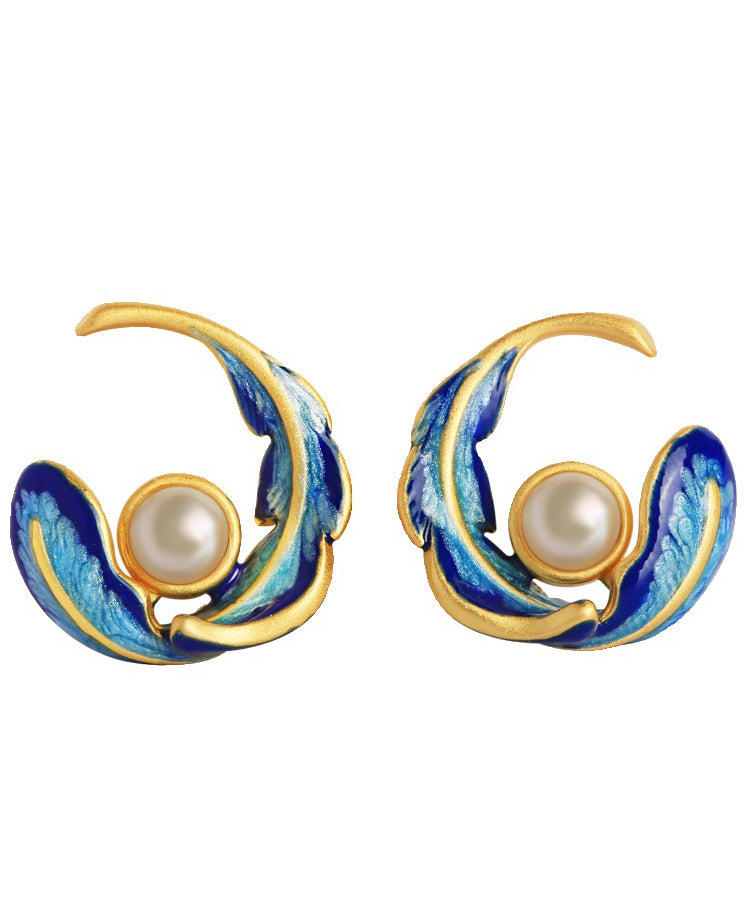 Earrings Copper Feather Hoop Pearl Alloy Fashion Colorblock FashionChic