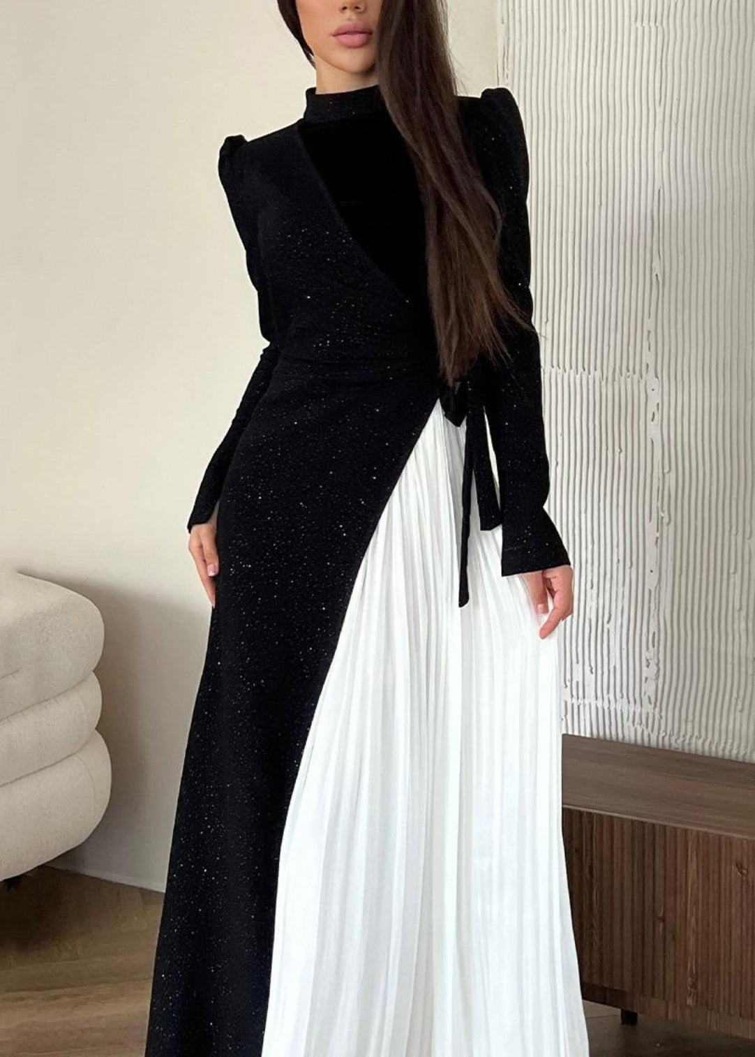 Fashion Colorblock Patchwork Wrinkled Fake Two Piece Dress WO053 OM-ZS241108