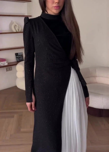 Fashion Colorblock Patchwork Wrinkled Fake Two Piece Dress WO053 OM-ZS241108