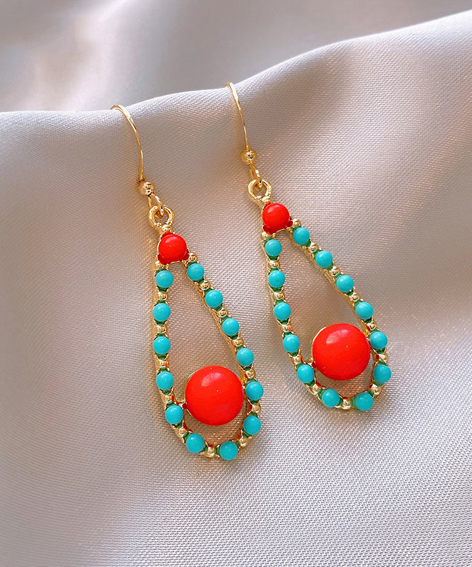 Fashion Colorblock Sterling Silver Overgild Inlaid Turquoise Agate Water Drop Drop Earrings ZZ010 JEW-EAR240613