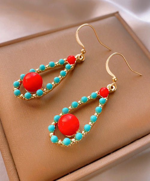Fashion Colorblock Sterling Silver Overgild Inlaid Turquoise Agate Water Drop Drop Earrings ZZ010 JEW-EAR240613