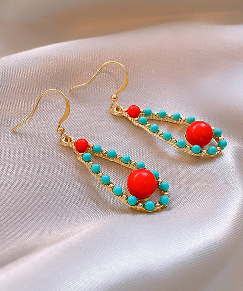 Fashion Colorblock Sterling Silver Overgild Inlaid Turquoise Agate Water Drop Drop Earrings ZZ010 JEW-EAR240613