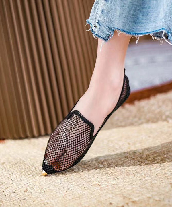 Fashion Comfortable Flat Feet Shoes Black Pointed Toe Hollow Out XC1051 Ada Fashion