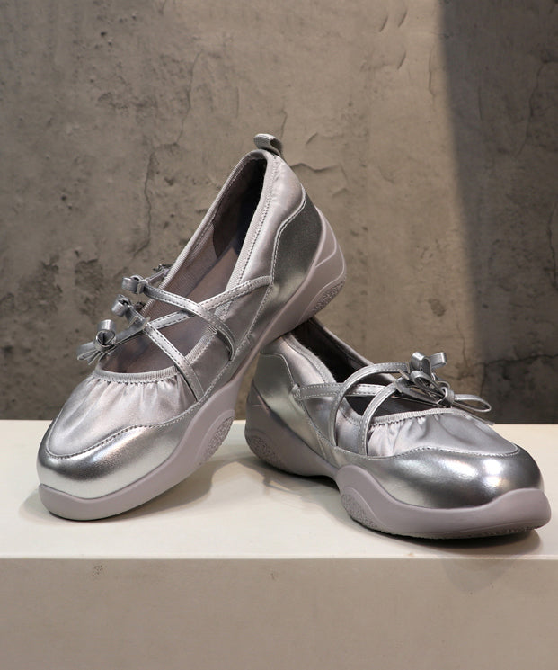 Fashion Comfy Silver Bow Cross Strap Flats Shoes DD1021 Shoe-PDX240605