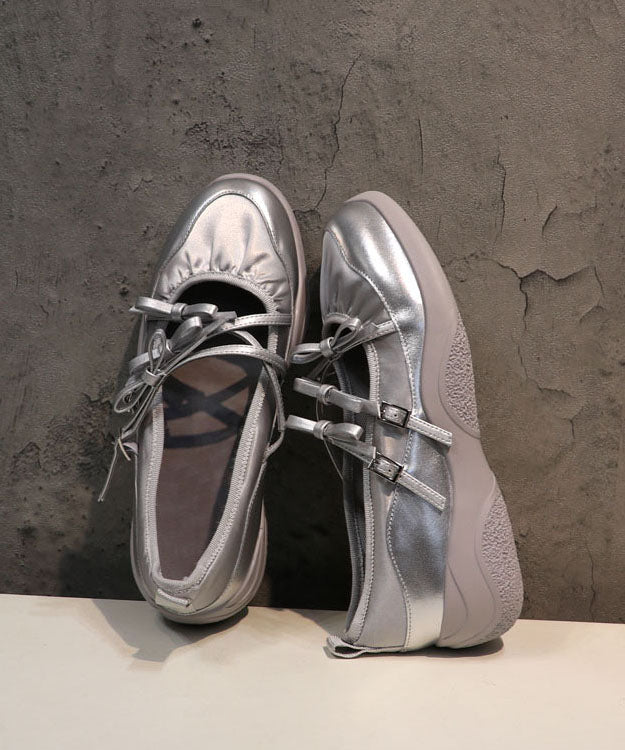 Fashion Comfy Silver Bow Cross Strap Flats Shoes DD1021 Shoe-PDX240605