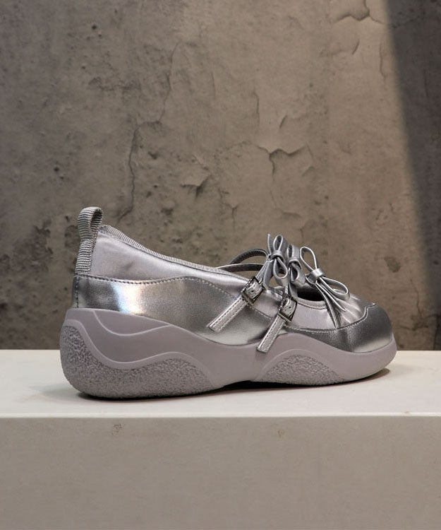 Fashion Comfy Silver Bow Cross Strap Flats Shoes DD1021 Shoe-PDX240605