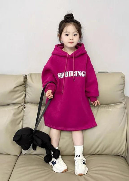 Fashion Dragonfruit Colour Graphic Patchwork Kids Hooded Fleece Sweatshirt Dress Spring TV029