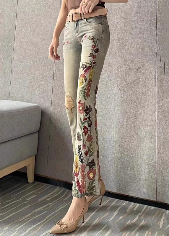 Fashion Embroidered Pockets Denim Flare Bottoms Fall WP056 NZ-CPTS241107